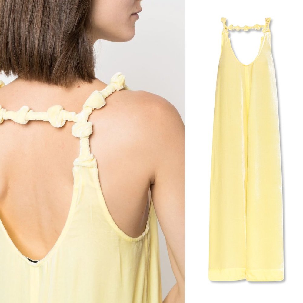 Ganni Pale Yellow Knotted-Strap Midi Dress